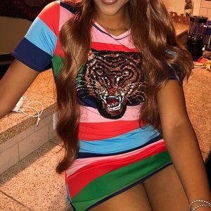 Multi-Color Strip Tiger Dress